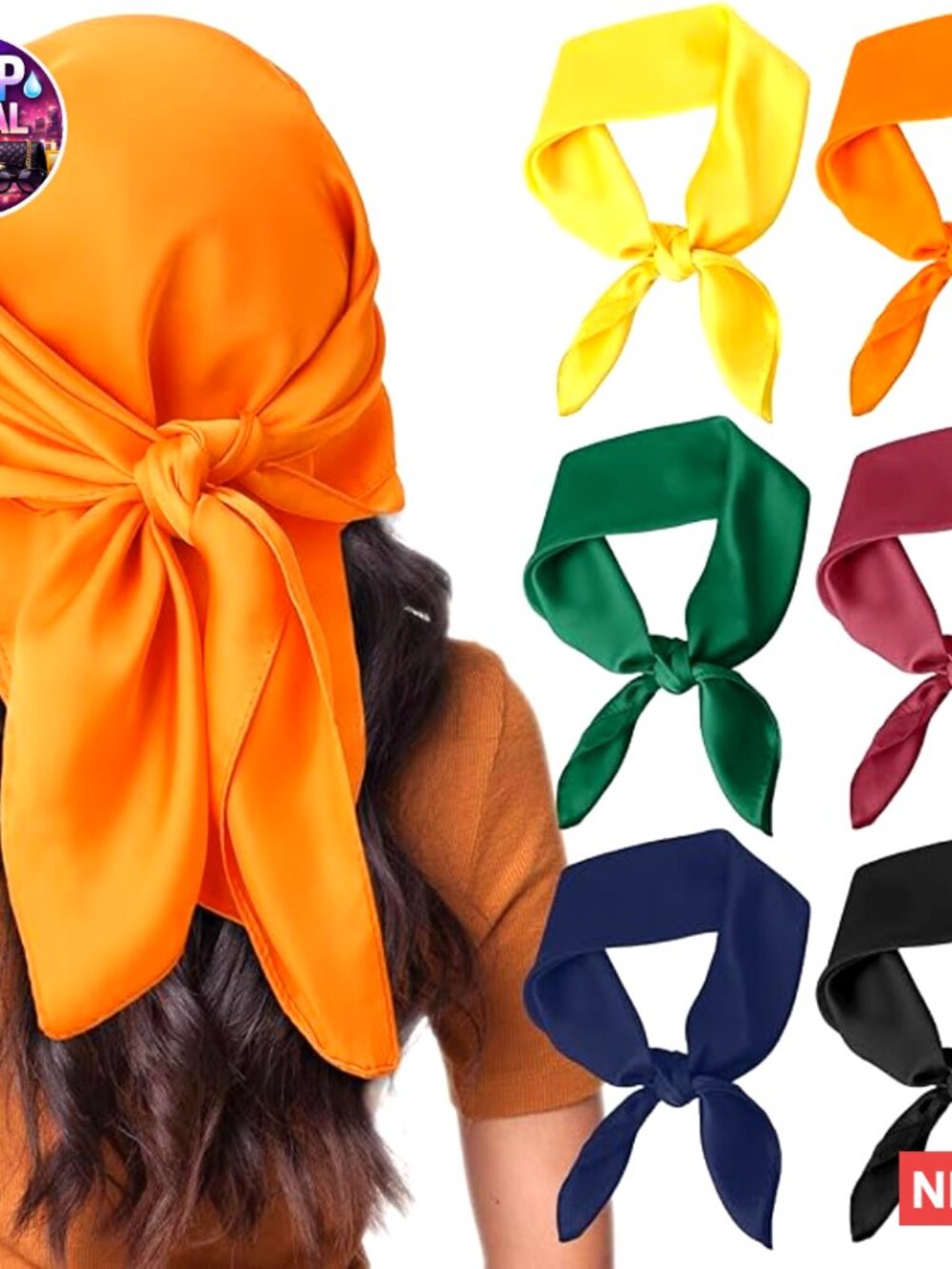 Polyester Satin Square Scarf Set, 6 Pack Head Wrap Bandana